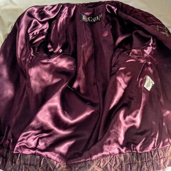 Vintage Burgundy Red Escada Silk Wool Cotton Velvet Quilted Jacket - Picture 9 of 13